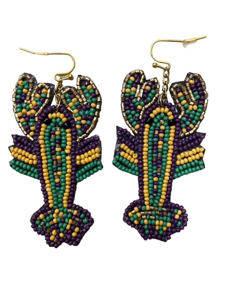 Mardi Gras Beaded Crawfish Earrings