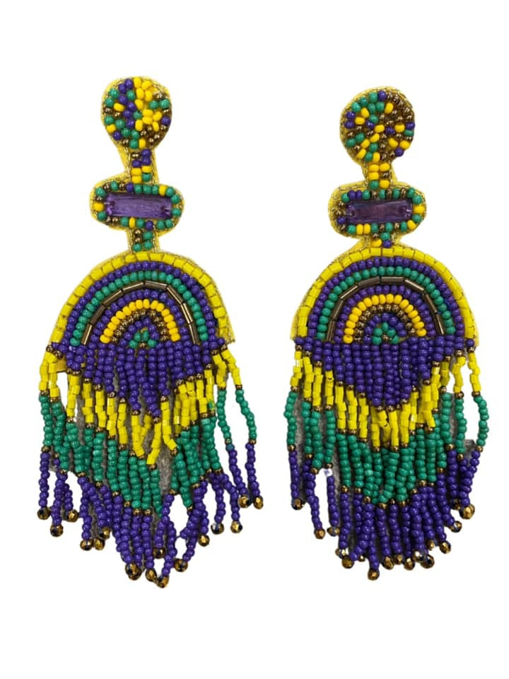 Mardi Gras Bead and Gem Rainbow Earrings