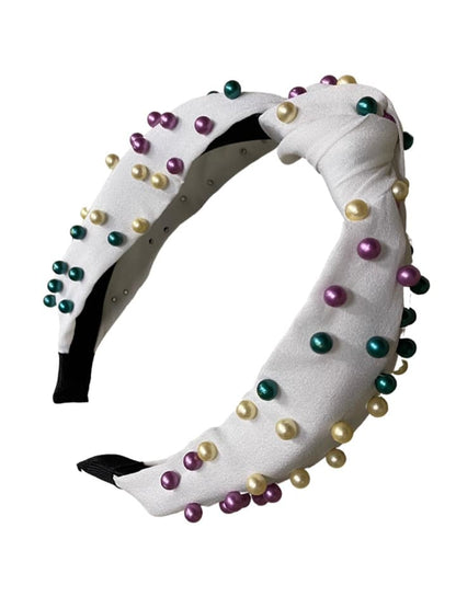 Mardi Gras Headband with Pearls, White