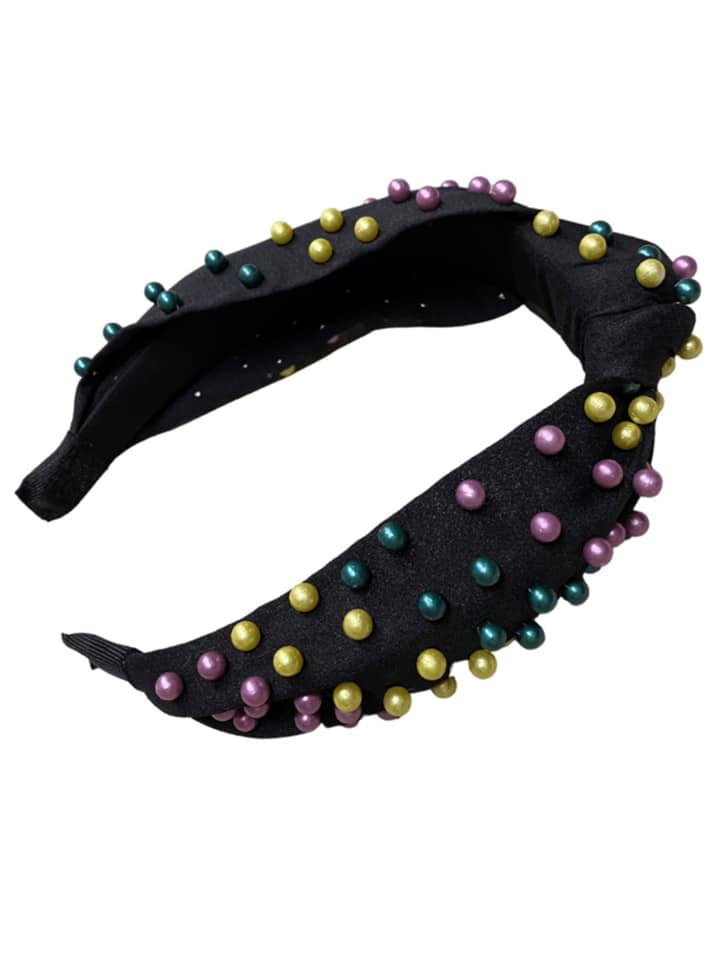 Mardi Gras Headband with Pearls, Black