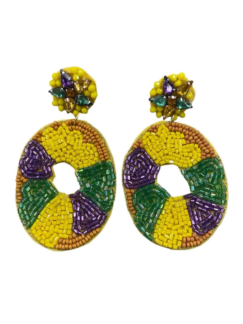 Seed Bead King Cake Earrings