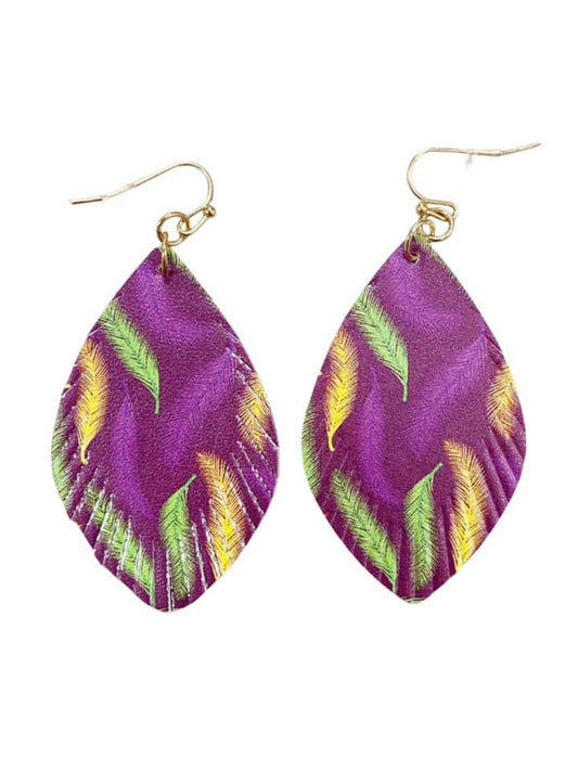 Feather Pattern Print Teardrop Earrings