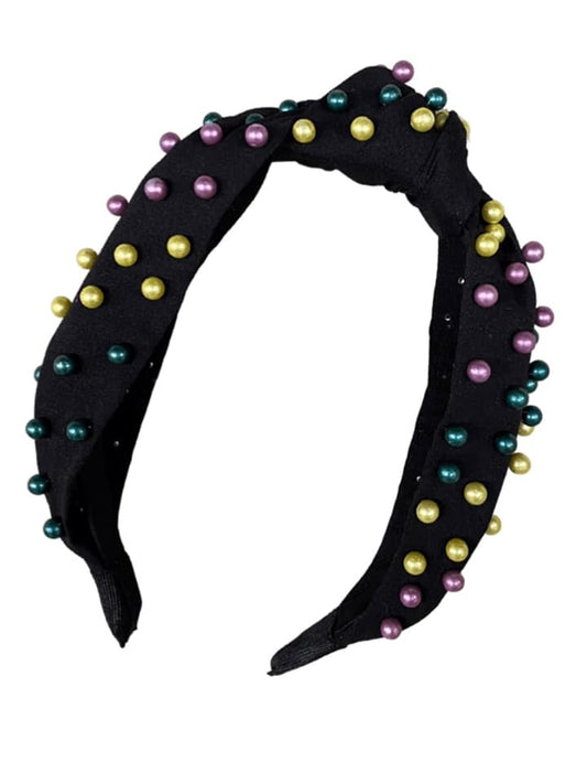 Mardi Gras Headband with Pearls, Black