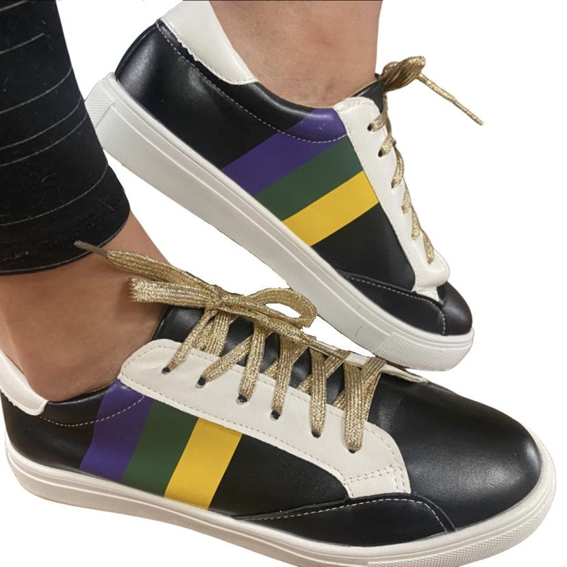 Mardi Gras Stripe Sneakers, Black