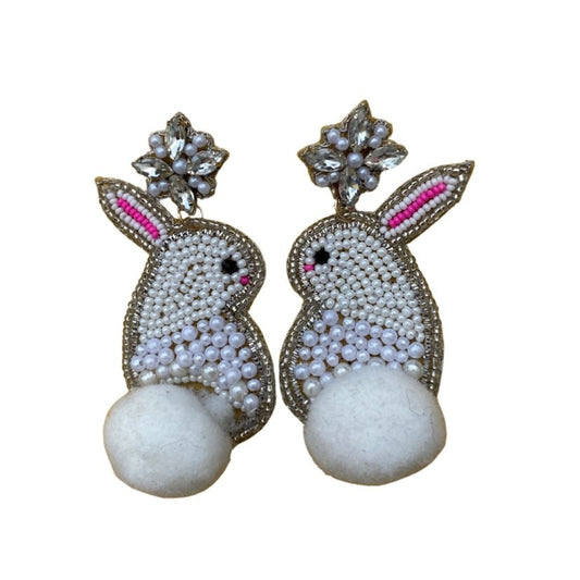 White Cottontail Bunny Earrings