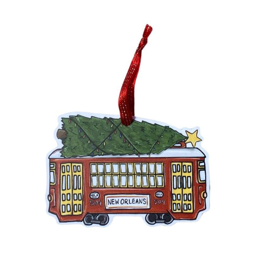 Red Streetcar with Tree Ornament