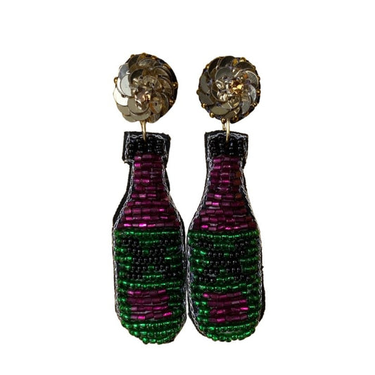 Purple & Green Beaded Bottle Earrings