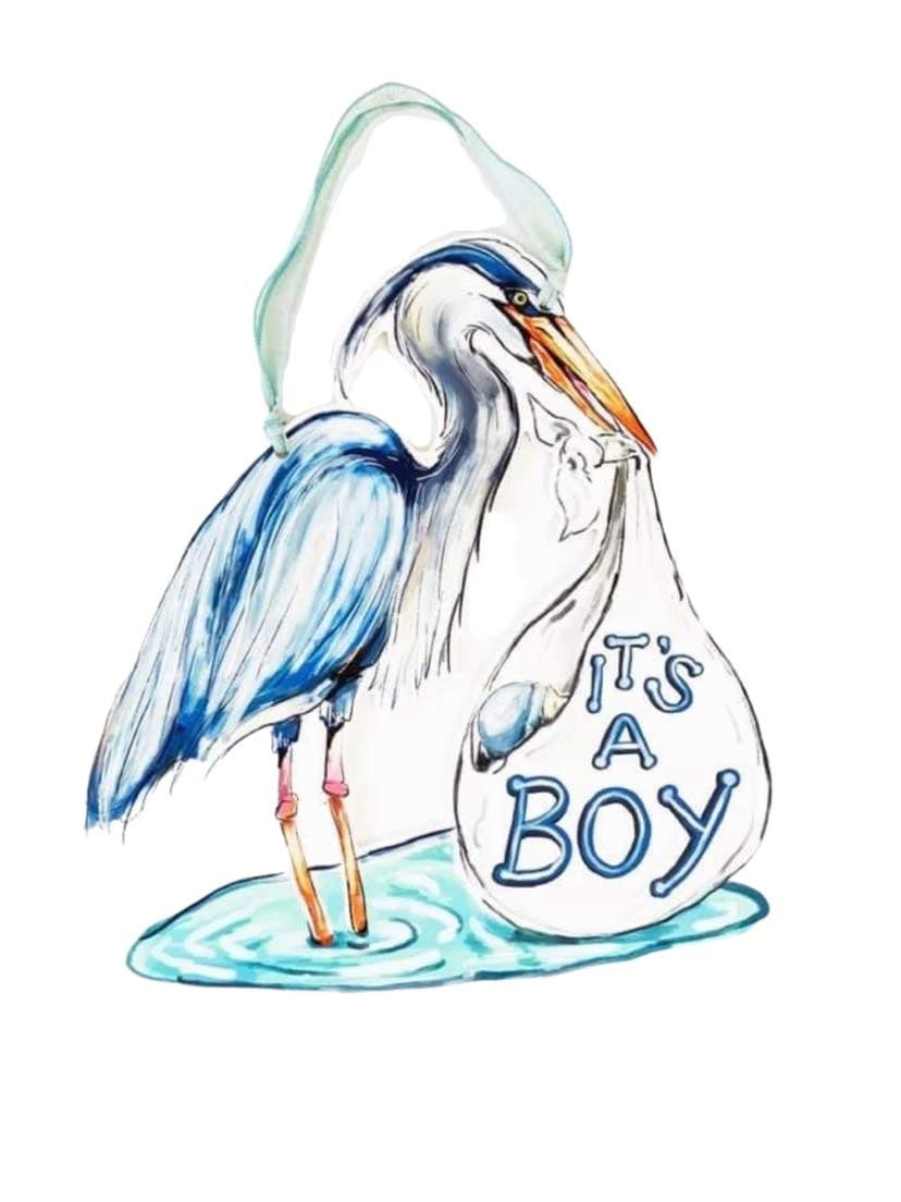 It's a Boy Blue Heron Door Hanger