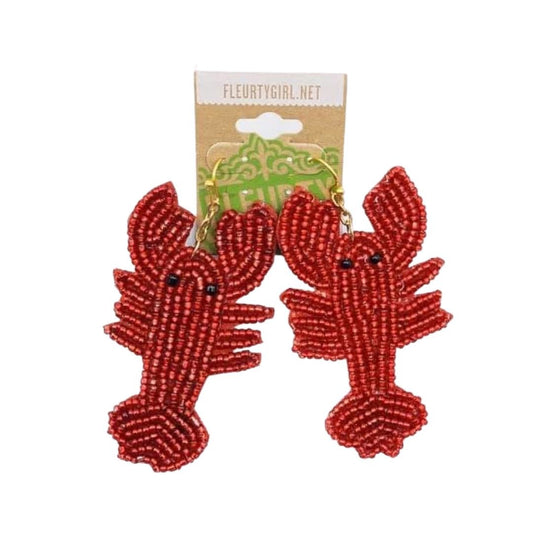 Beaded Crawfish Earrings, Red