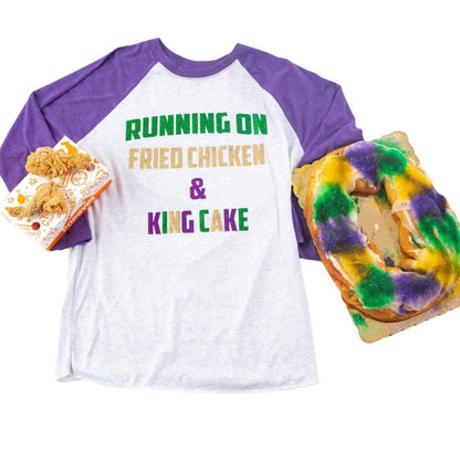 Running on Fried Chicken & King Cake Baseball Tee