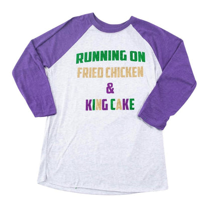 Running on Fried Chicken & King Cake Baseball Tee