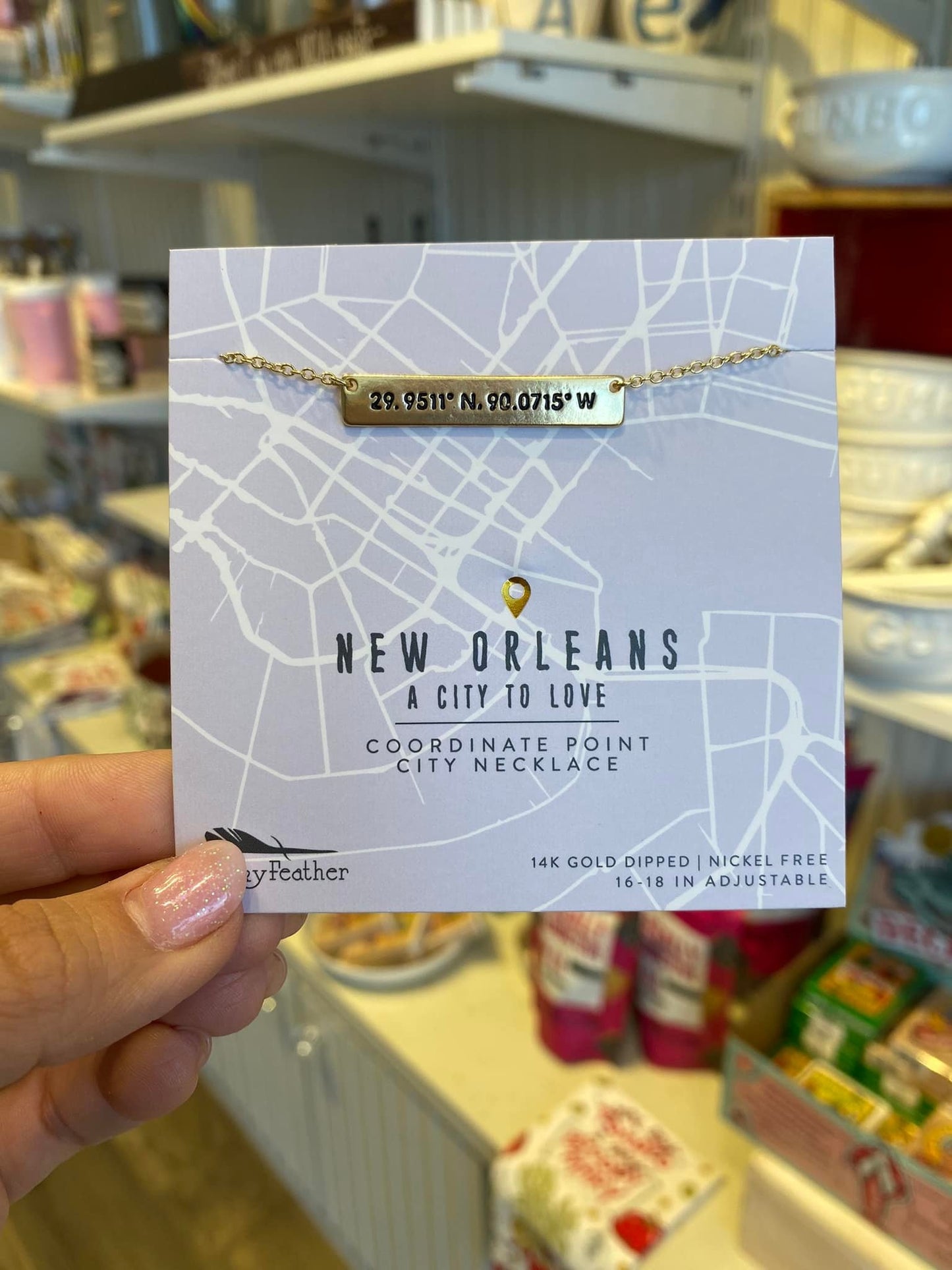 NOLA City Coordinates Necklace, Gold