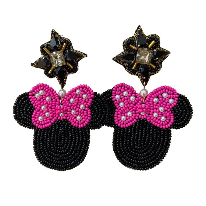 Pink Bow Mouse Earrings