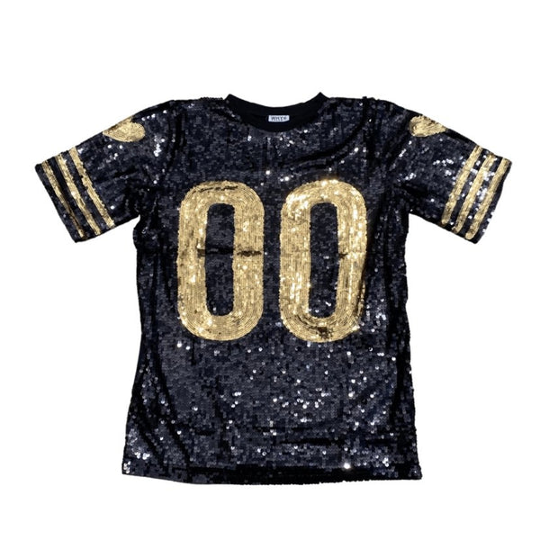 Black & Gold Jersey Sequin Tunic Dress Fleurty Girl Black & Gold Jersey Sequin Tunic Dress Fleurty Girl