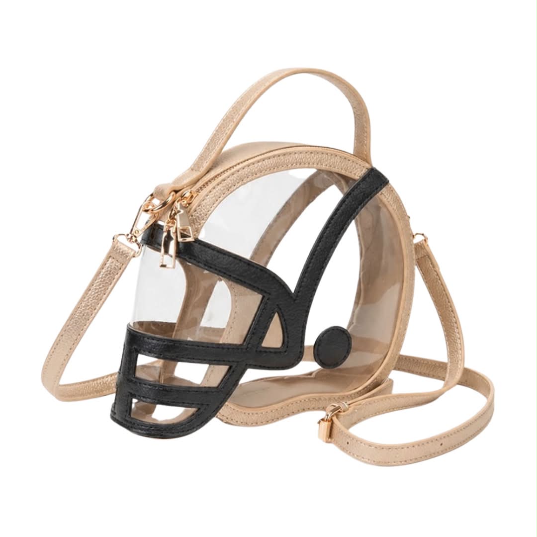 Helmet Clear Purse, Black & Gold