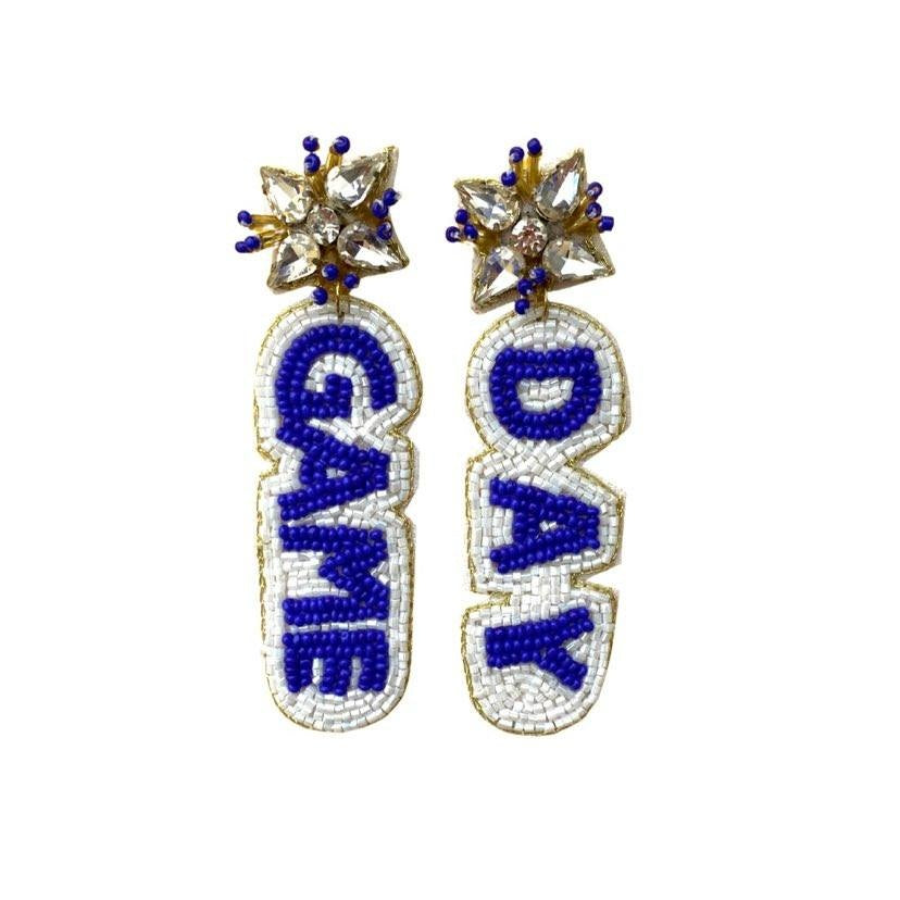 Game Day Earrings, Blue & White