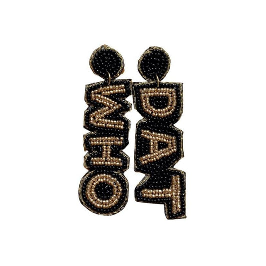 Who Dat Beaded Earrings, Black Outline