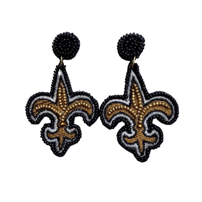 Black & Gold Fleur de Lis Beaded Earrings