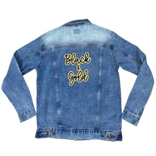 Black & Gold Patch Denim Jacket