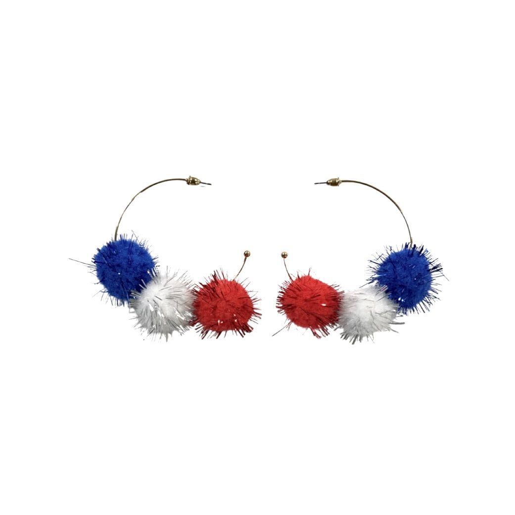 Patriotic Pom Pom Hoop Earrings