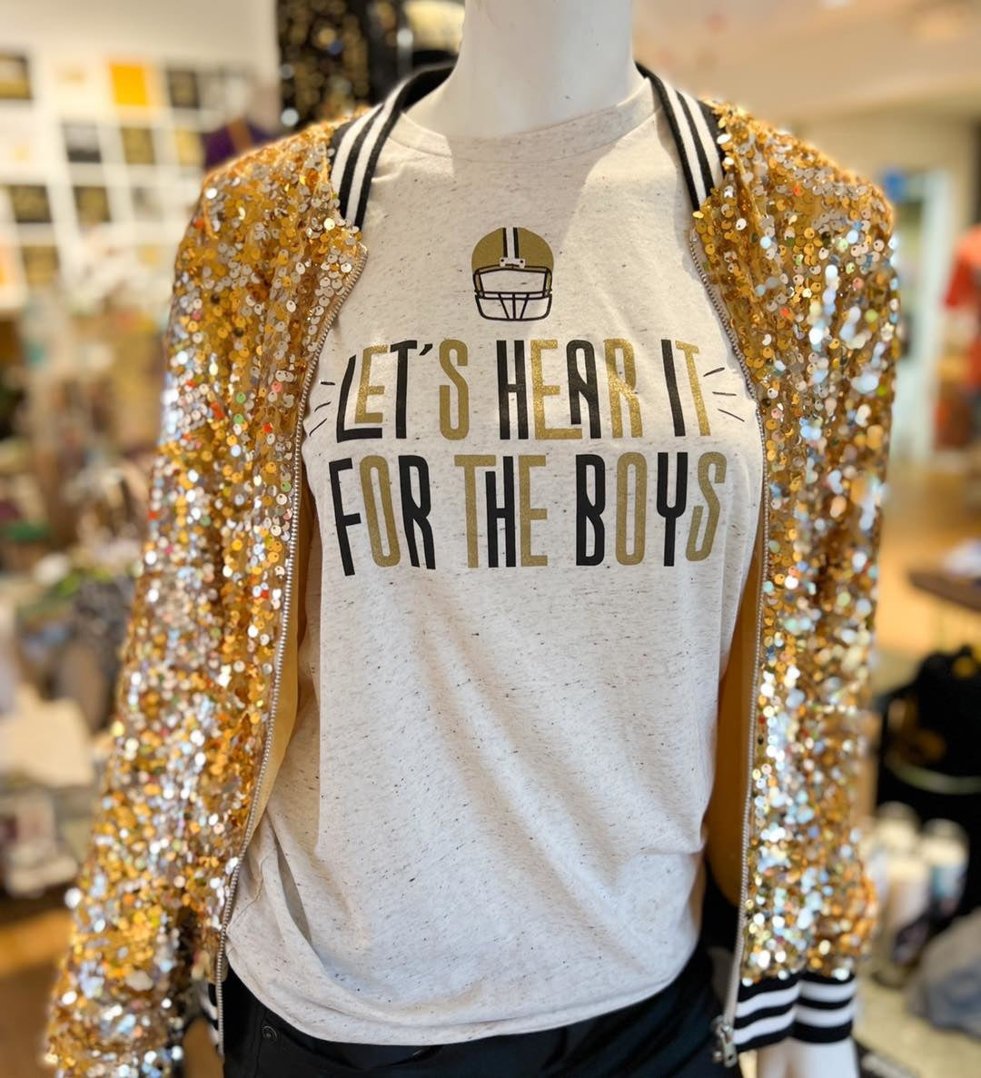 Let's Hear it for the Boys Tee, Black & Gold