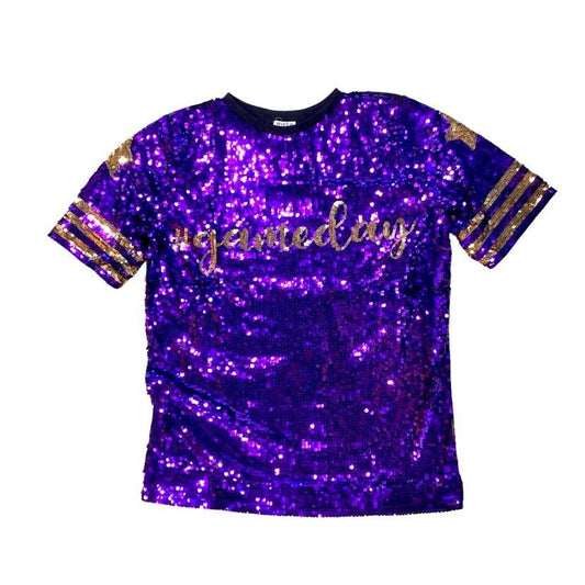 #Gameday Sequin Tunic Dress, Purple & Gold