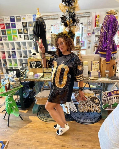 new orleans saints sequin dress New Orleans Saints Sequin Ladies White and Gold Jersey Dress, Ladies W Gi Gi's Boutique