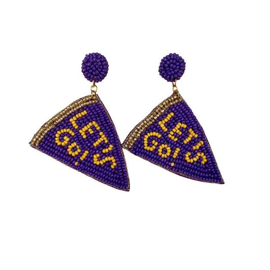 Let's Go Pennant Earrings, Purple & Gold