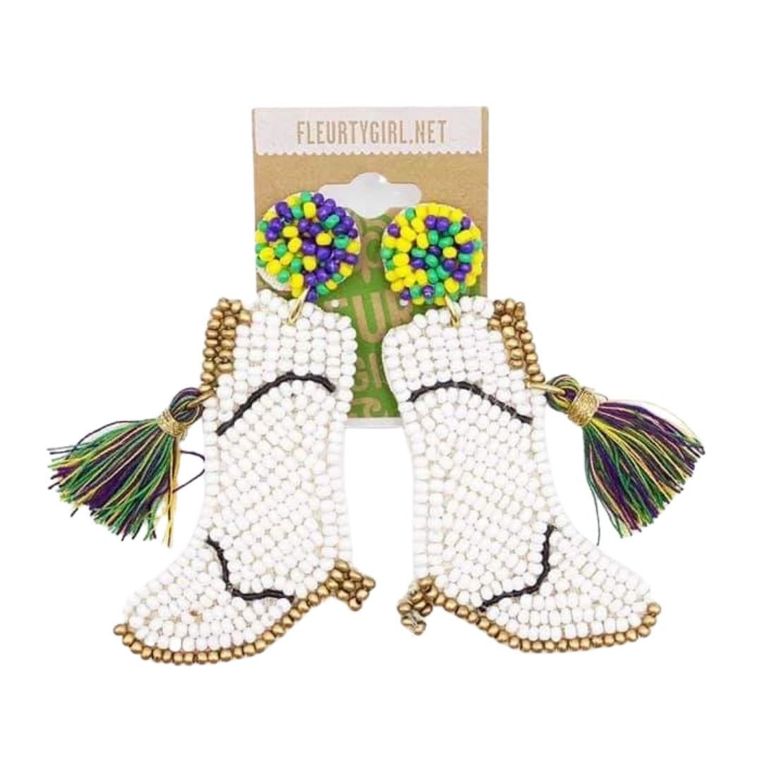 Beaded Marching Boot Earrings