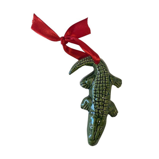 Green Glaze Alligator Ornament