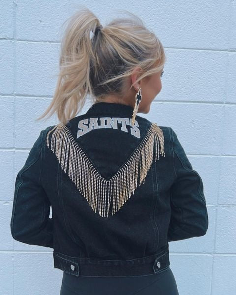 Saints Denim Jacket with Bling