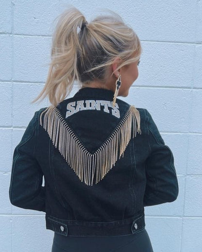 Saints Denim Jacket with Bling