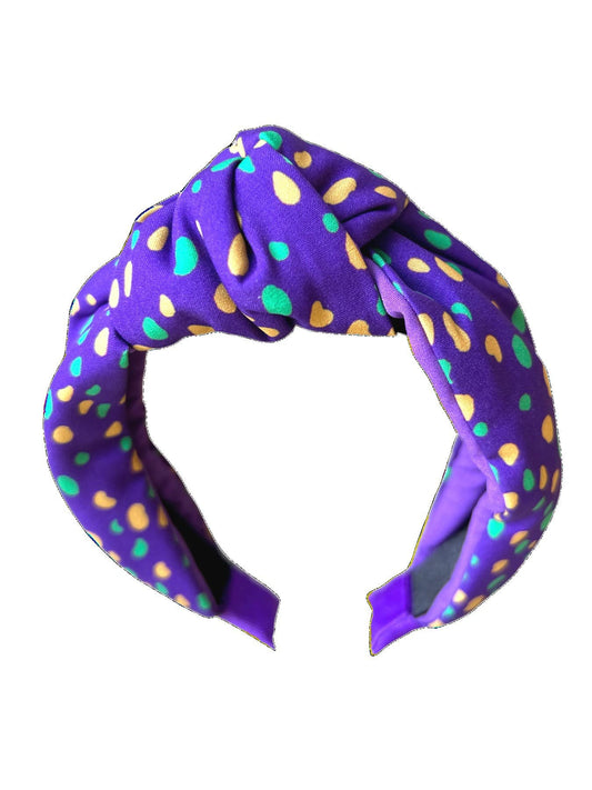 Purple, Green, & Gold Knotted Polka Dot Headband