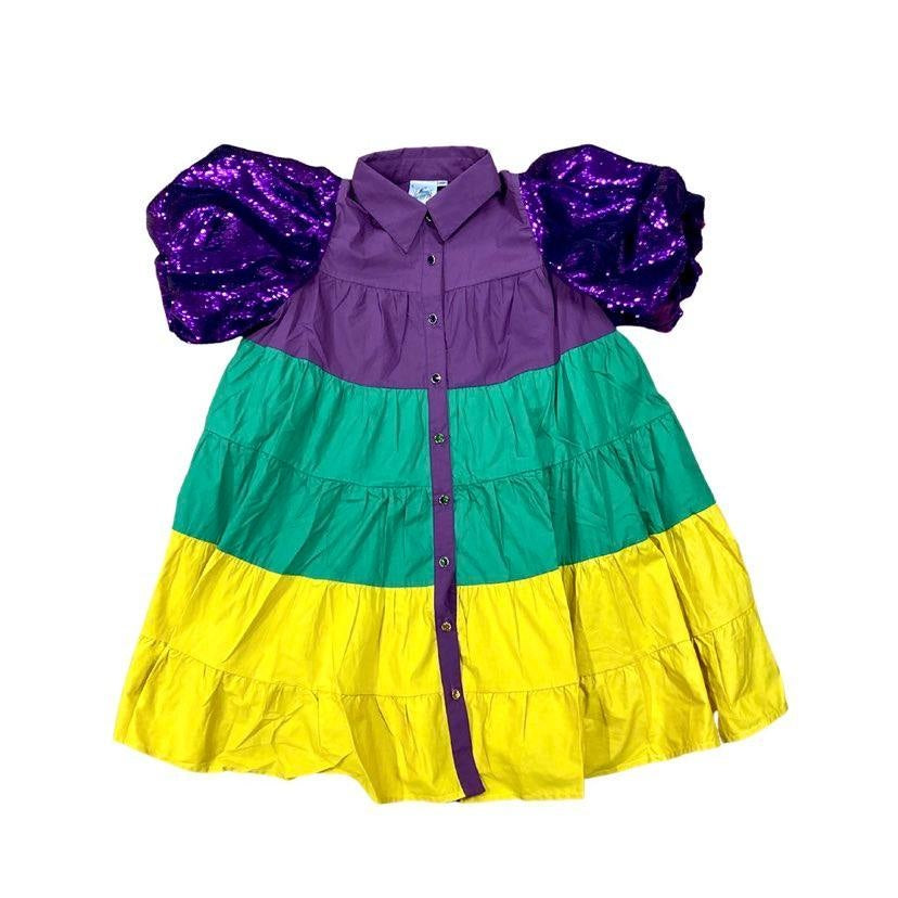 Mardi Gras Sequin Sleeve Tier Dress, Purple – Fleurty Girl