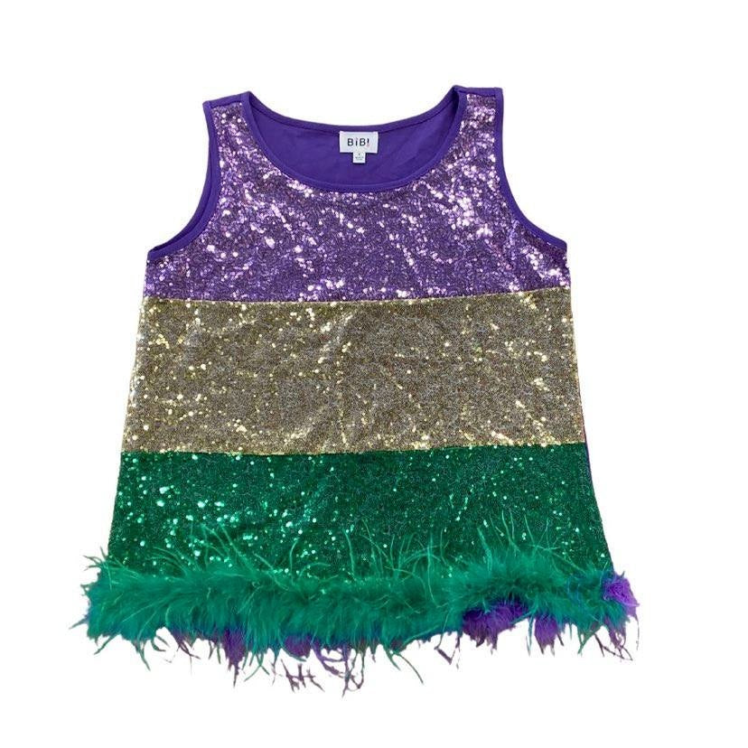 Mardi Gras Tank with Feather Hem