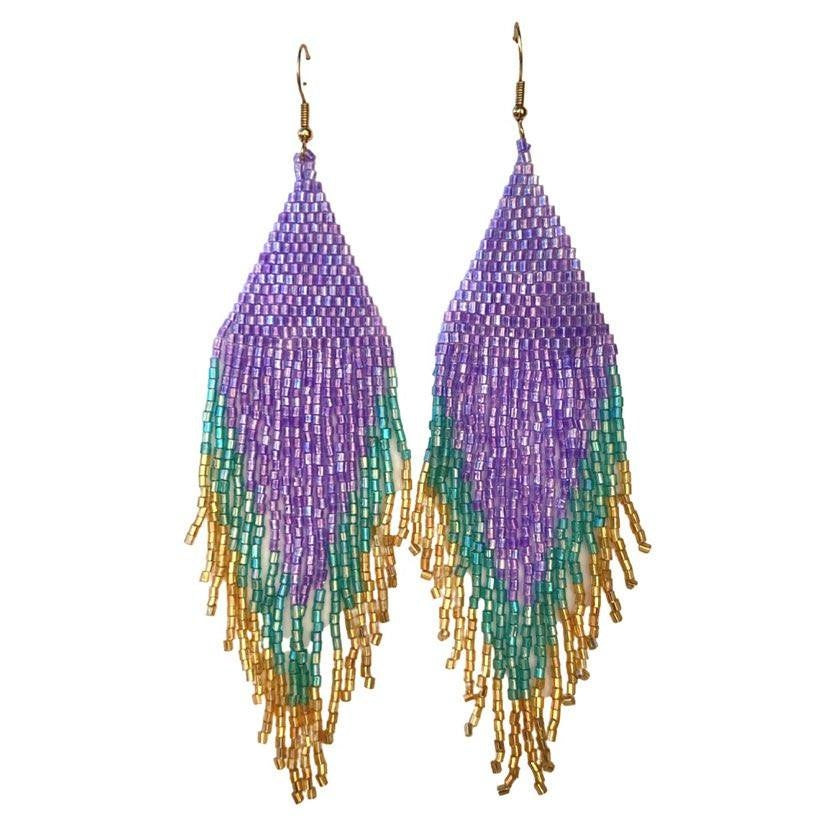 Mardi Gras Triangle Beaded Dangle Earrings