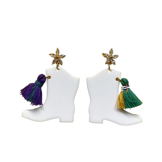 Majorette Boot Earrings with Crystal Flower Post