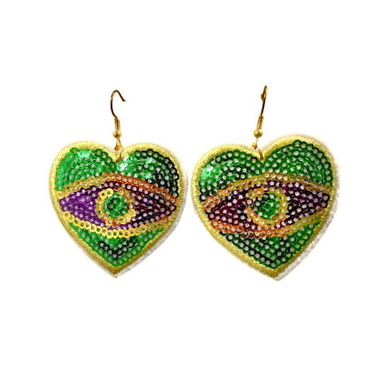 Fabric Mardi Gras Evil Eye Earrings