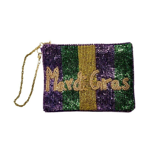 Mardi Gras Stripe Beaded Pouch