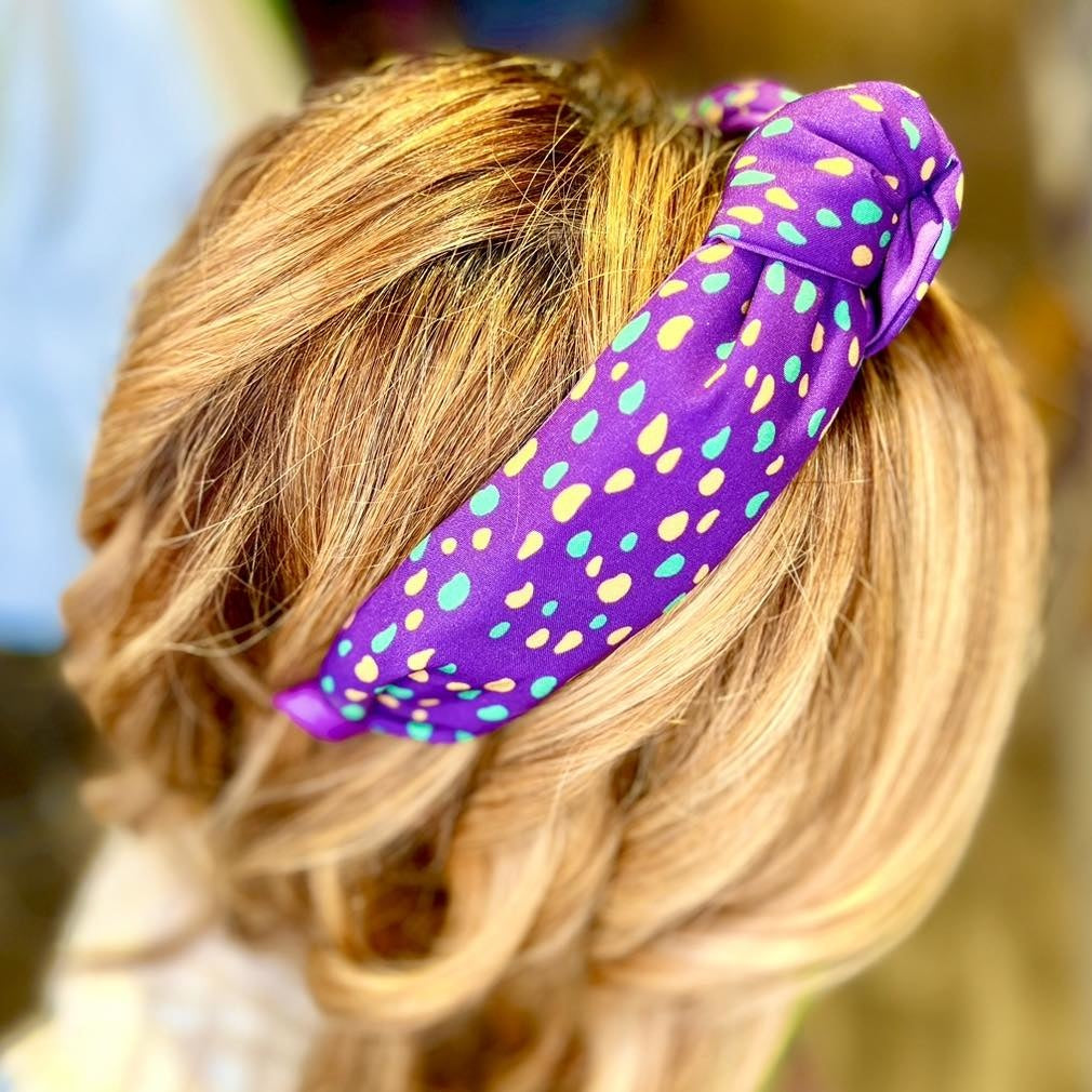 Purple, Green, & Gold Knotted Polka Dot Headband