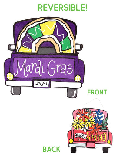 Mardi Gras/Hello Spring Reversible Door Hanger