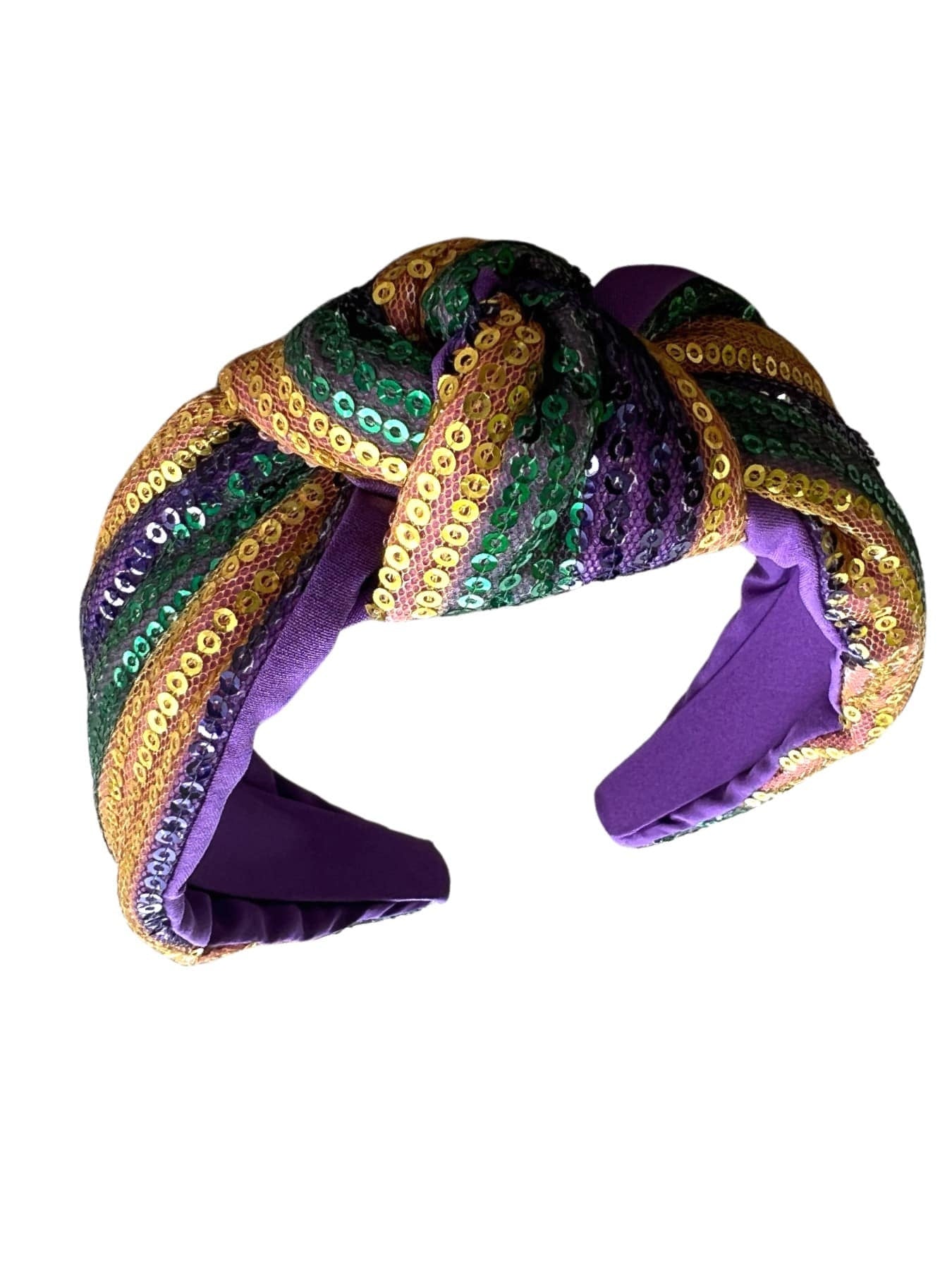 Mardi Gras Striped Sequin Knotted Headband, Muted