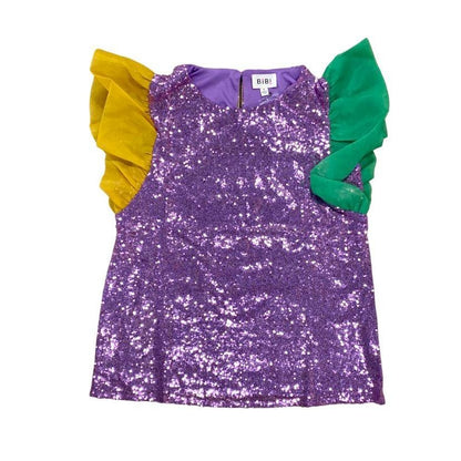 Purple Sequin Top with Ruffle Cap Sleeve