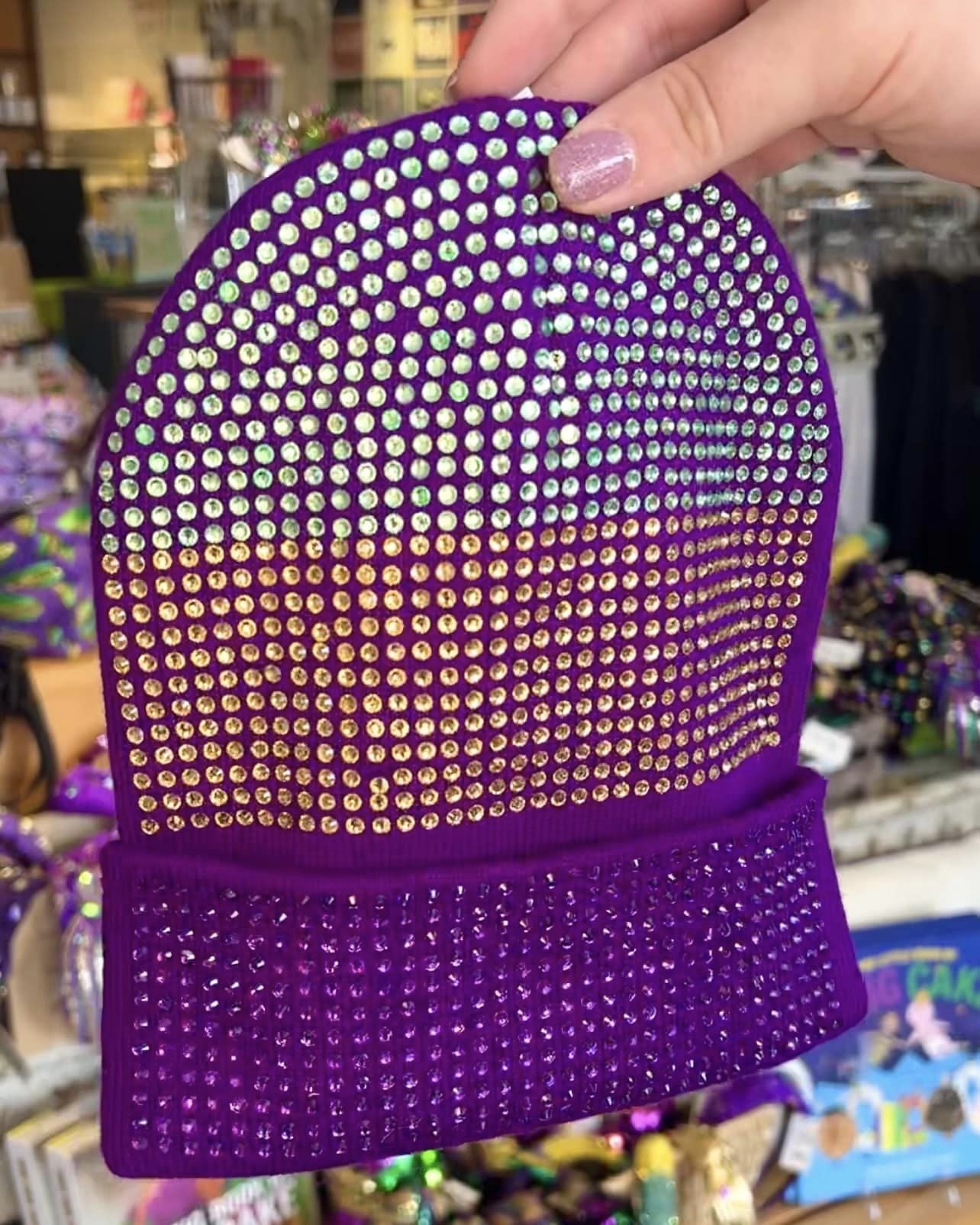 Mardi Gras Purple Rhinestone Beanie