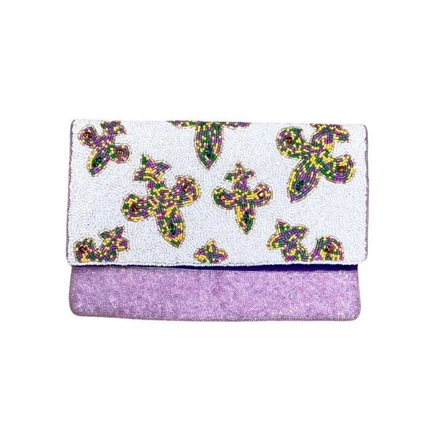 Mardi Gras Beaded Fleur de Lis Clutch