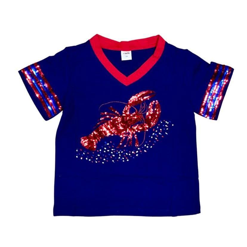 Sequin Crawfish V-Neck Tee