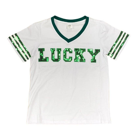 Sequin Lucky V-Neck Tee