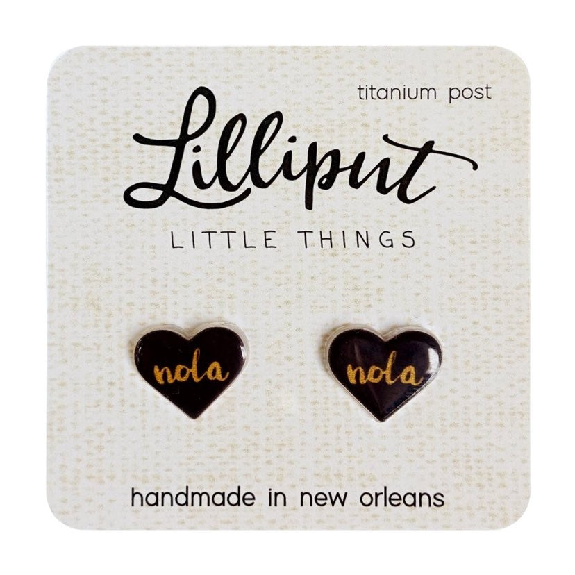 NOLA Black Heart Stud Earrings