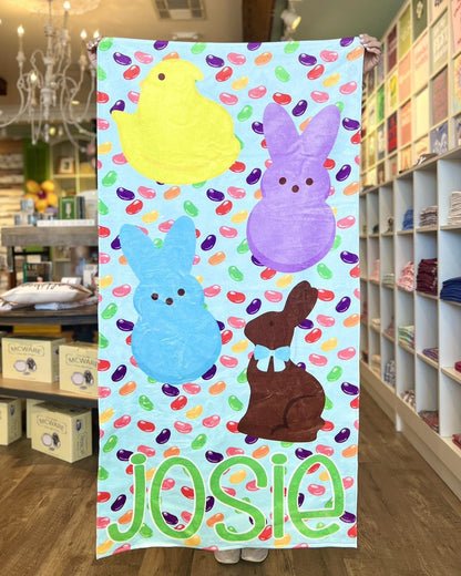 Custom Easter Candy Beach Towel, Blue