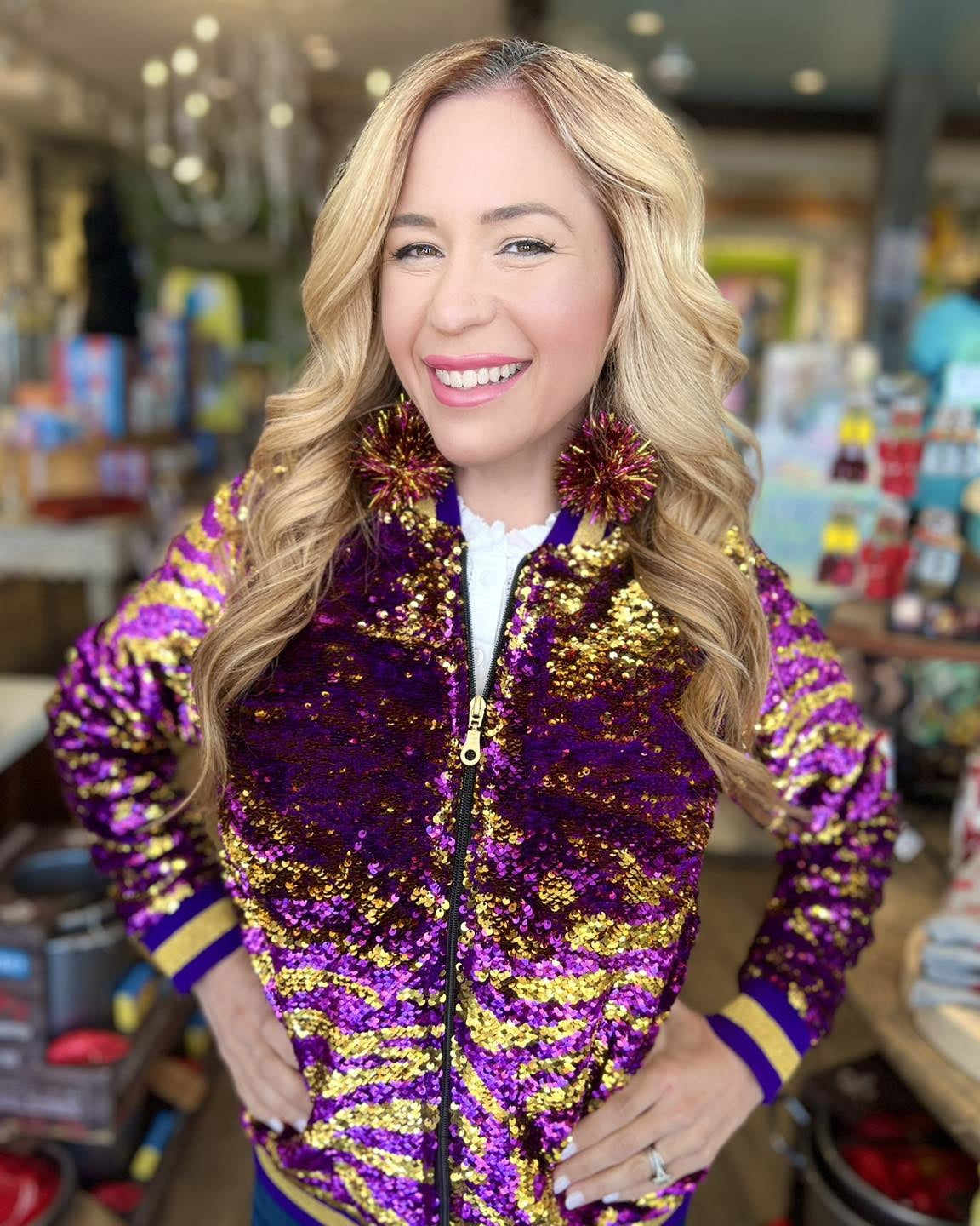 Tiger Stripe Magic Sequin Jacket, Purple & Gold